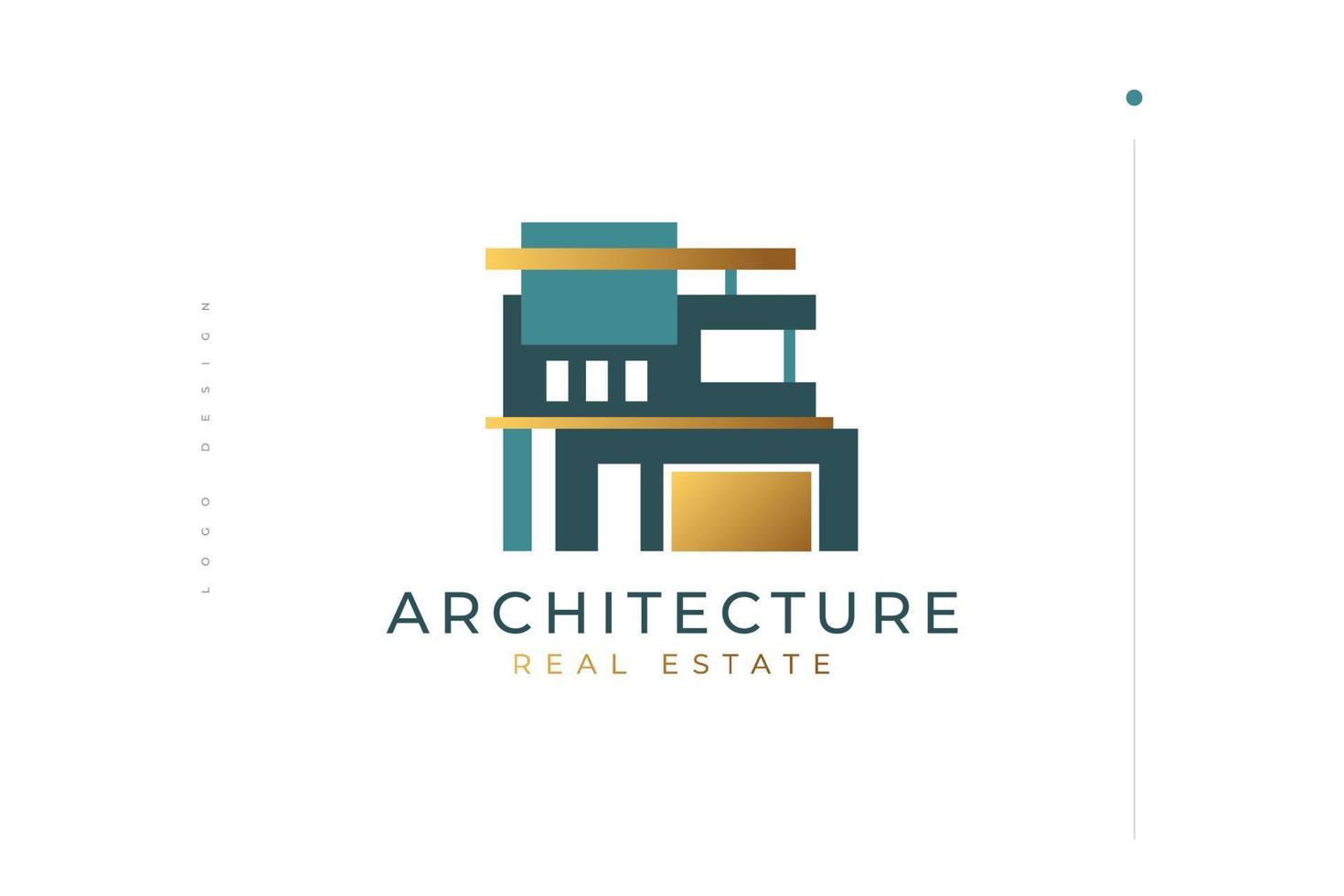 Elegant Modern and Minimalist Real Estate Logo Design. Luxury Blue and Gold House Logo. Architecture or Construction Industry Brand Identity vector