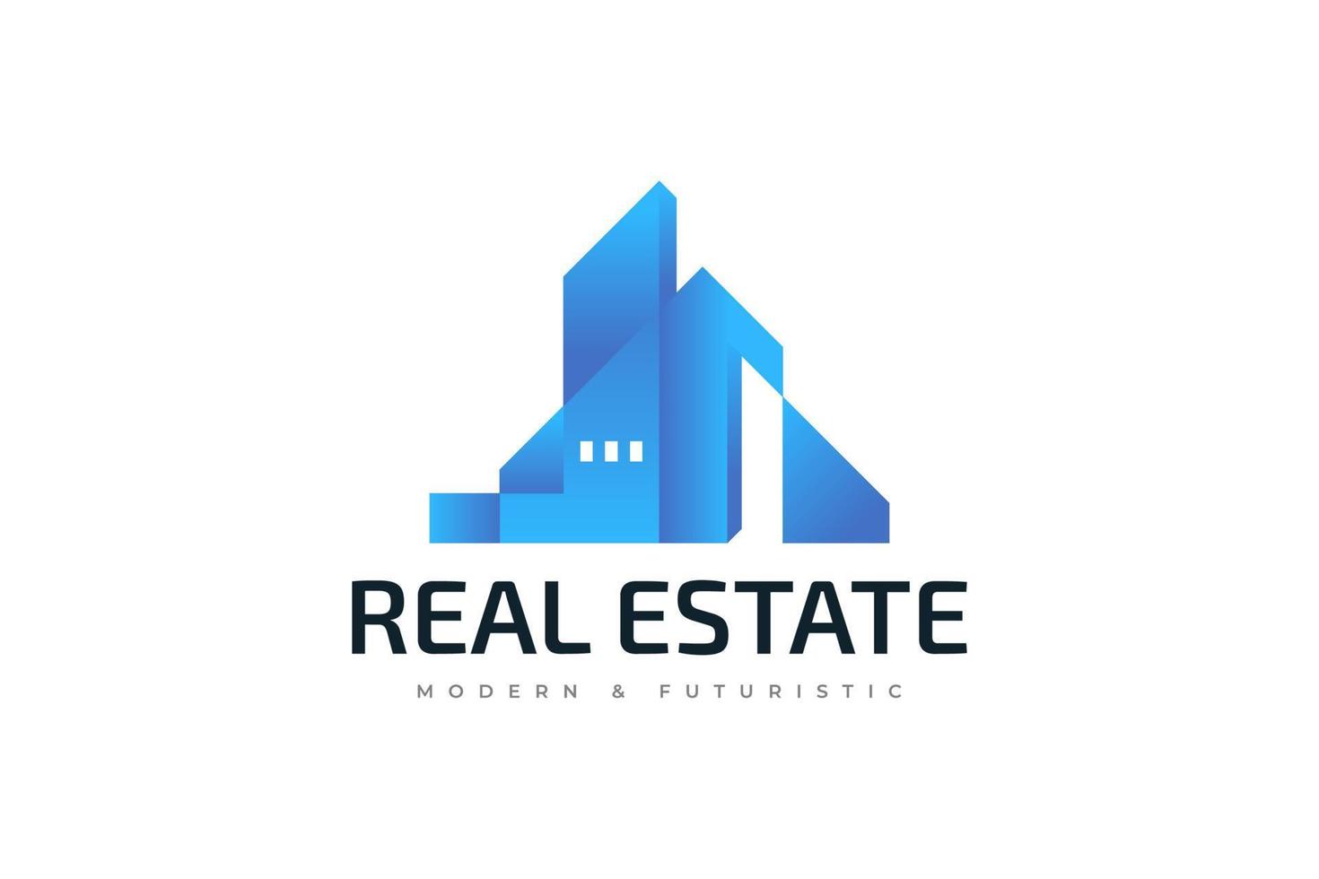 Modern and Futuristic Real Estate Logo Design. Abstract Blue Building Logo. Architecture or Construction Industry Brand Identity vector
