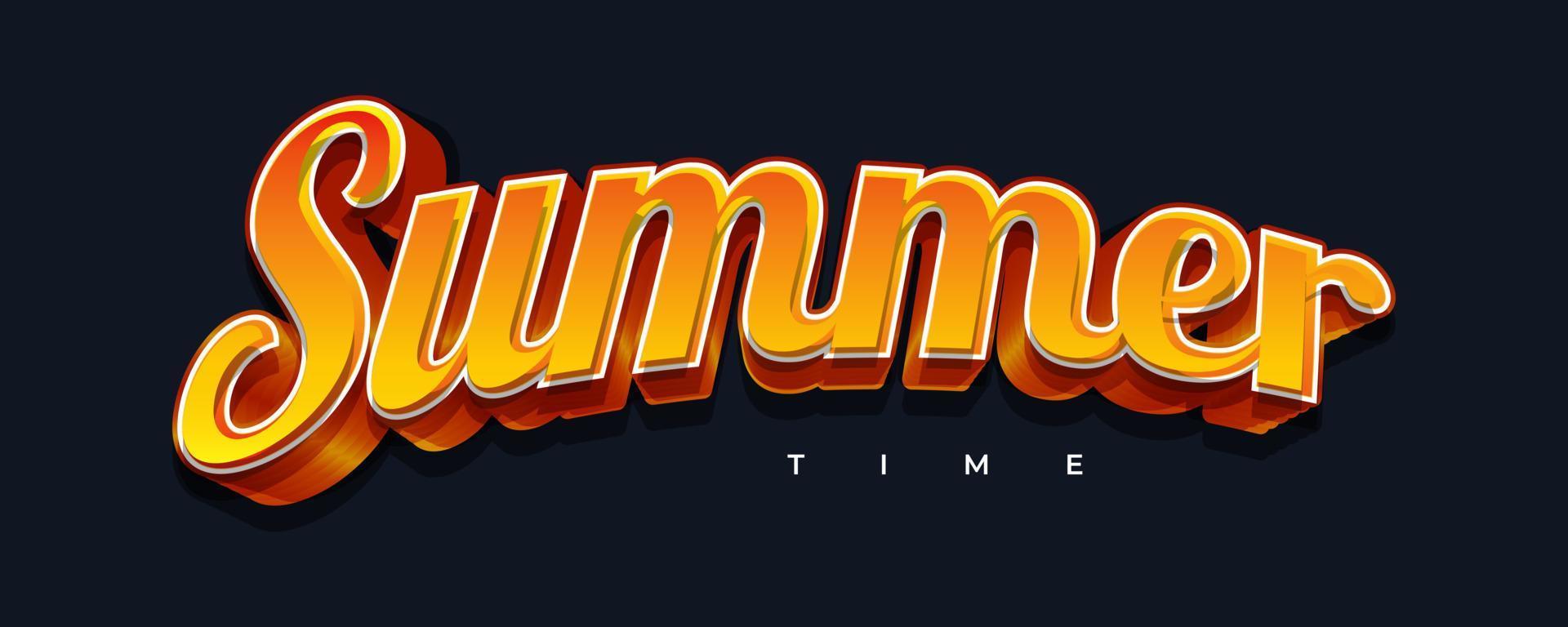 Summer Time Banner or Poster with 3D Orange Text Style. Summer Time Lettering Isolated on Blue Background vector