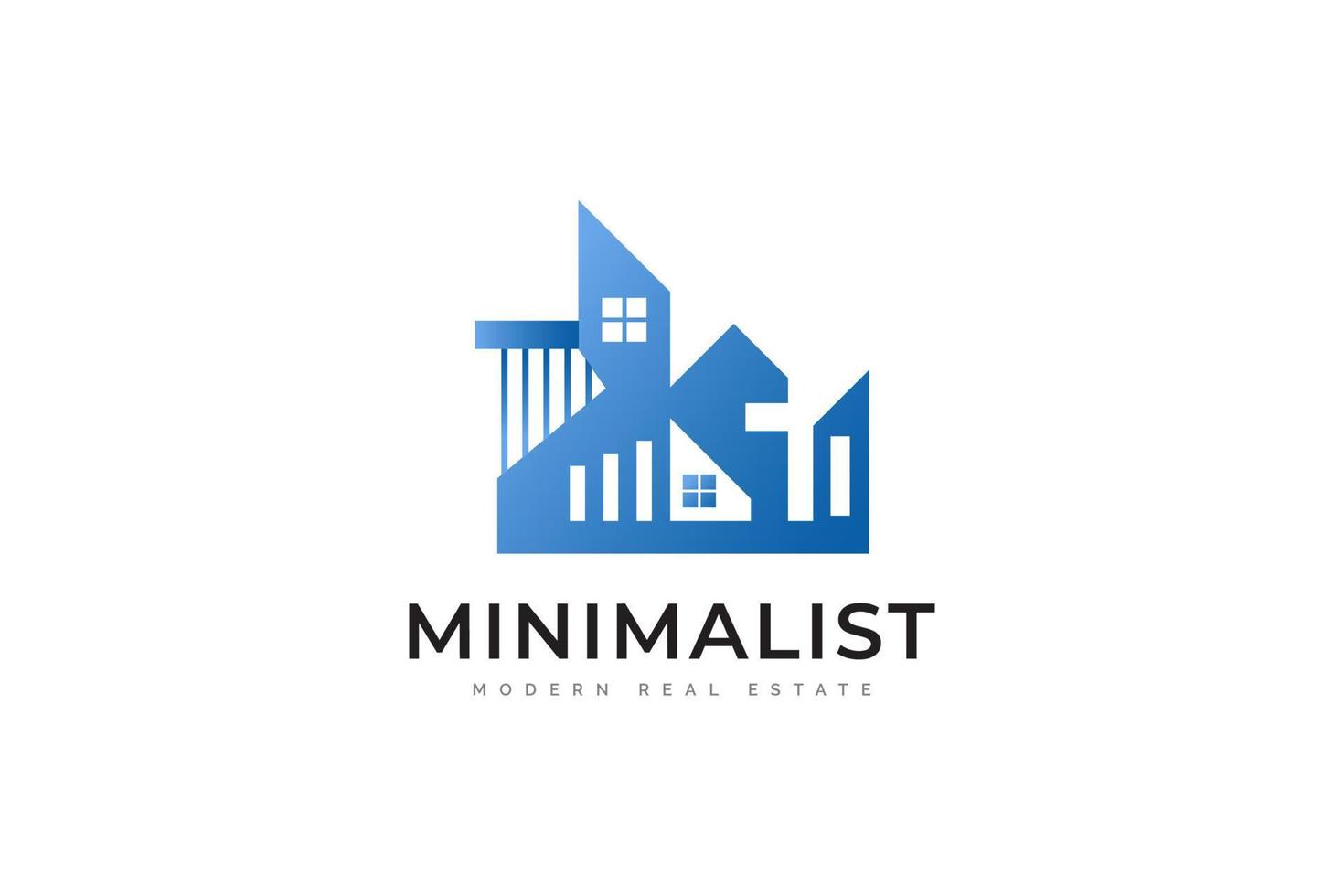 Modern and Minimalist House Logo Design for Real Estate Business Identity. Blue Building Logo Design with Futuristic Style vector