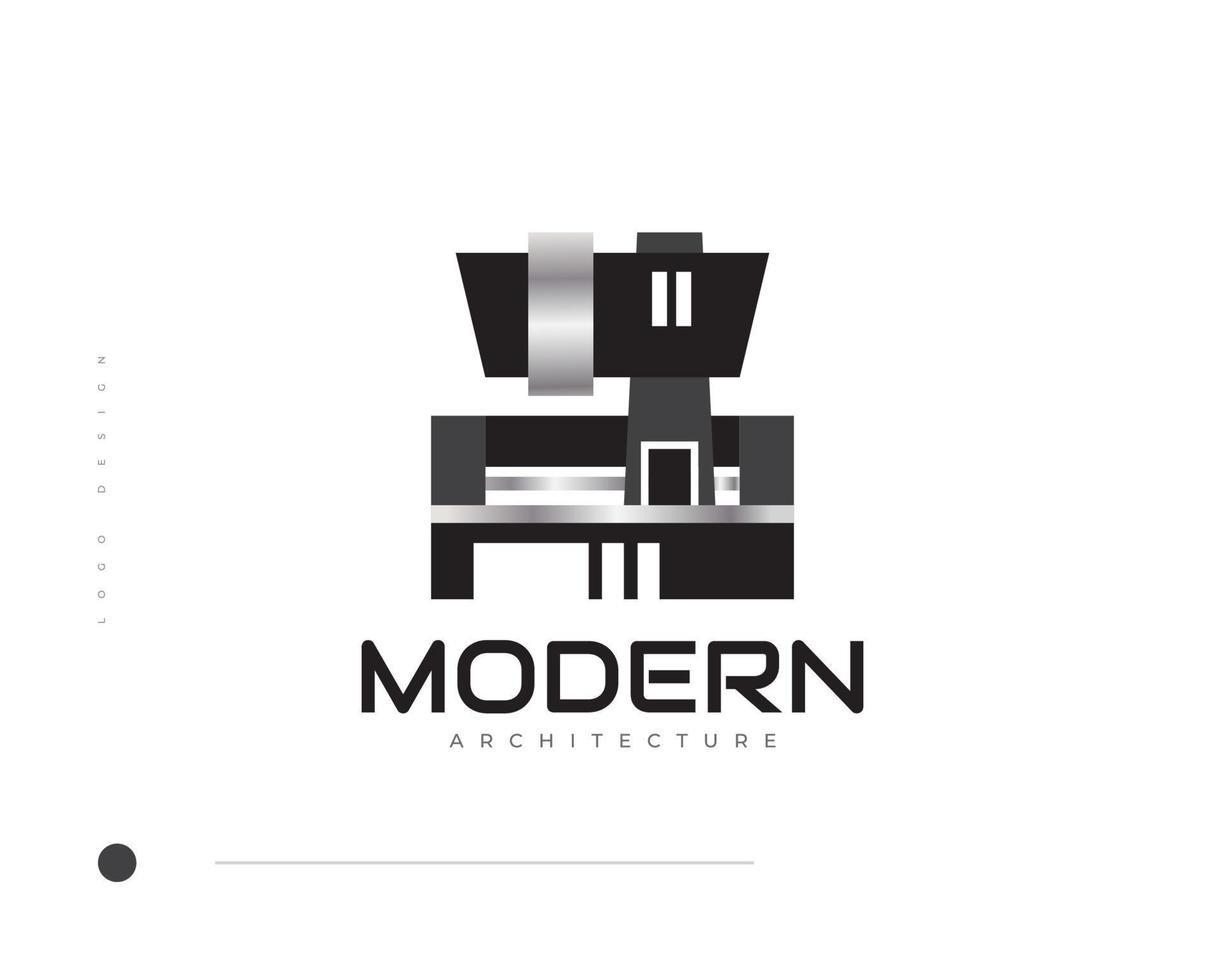 Abstract Modern and Minimalist Real Estate Logo Design in Black and Silver Style. Modern House Illustration for Architectural or Construction Industry Logo vector