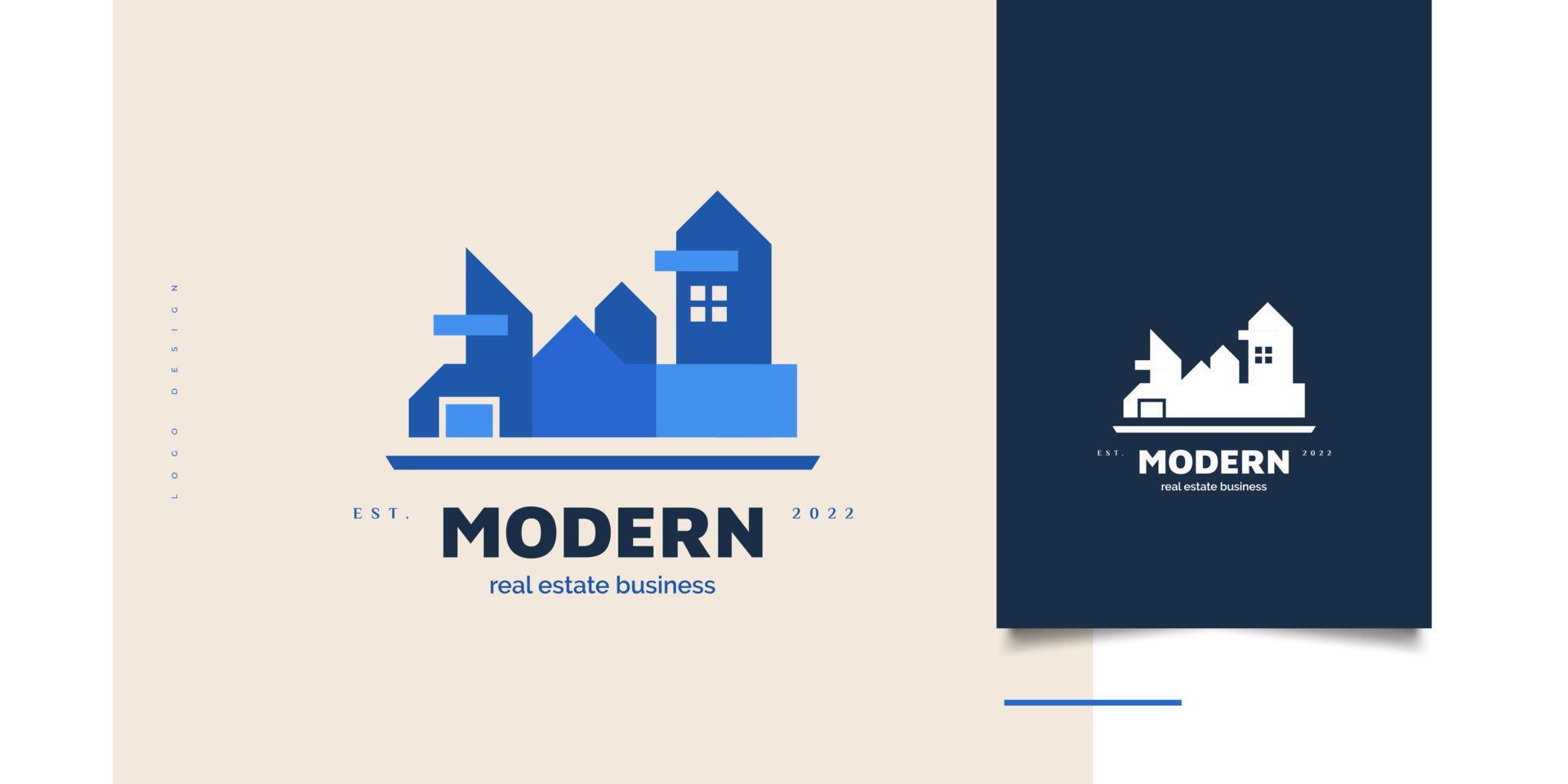 Blue Modern House Logo Design for Real Estate Business Identity. Futuristic Building Logo Design vector