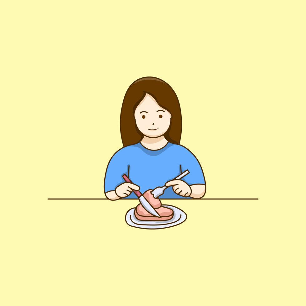 ilustración de niños comiendo carne. ilustración de niños vector