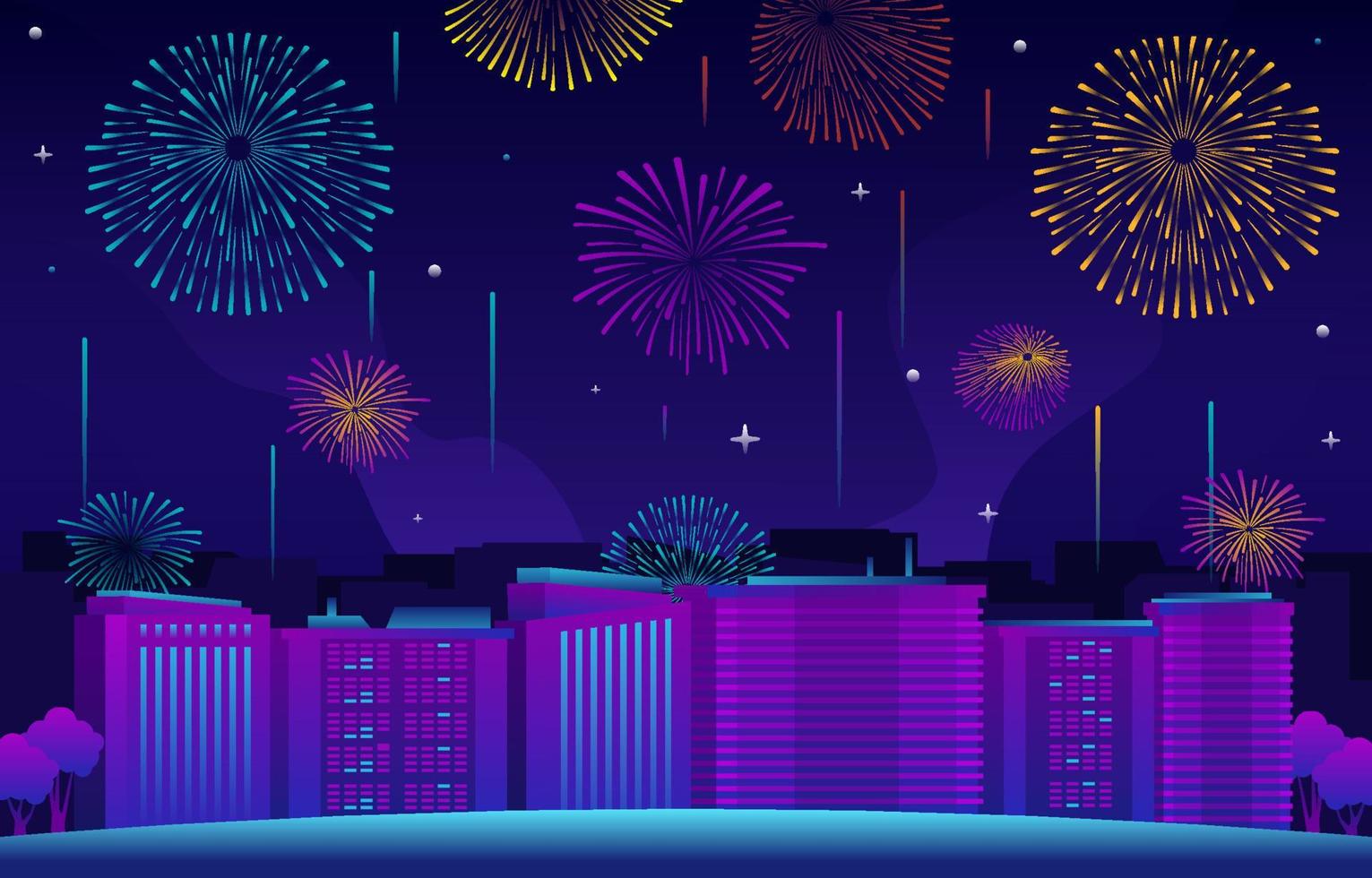 Fireworks Show Above City Buildings vector