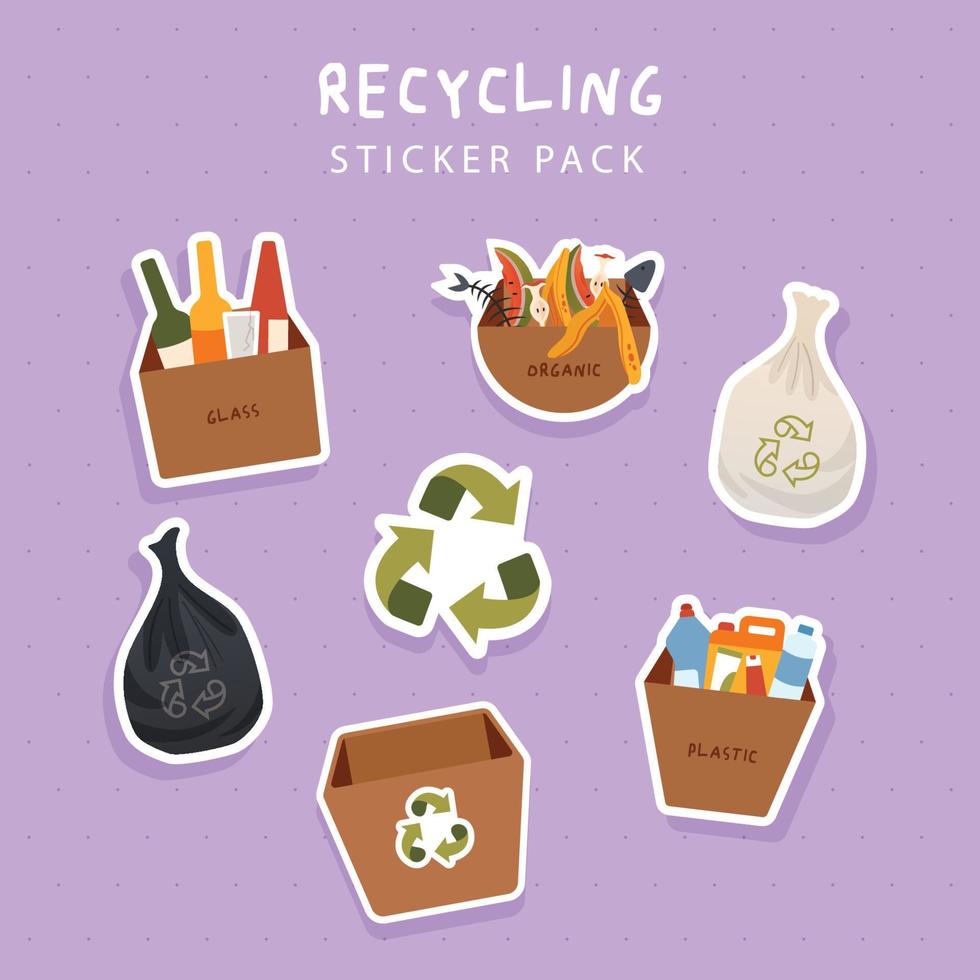 paquete de pegatinas de reciclaje vector