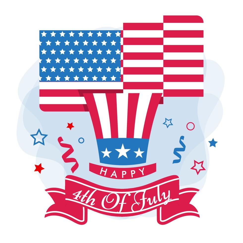 Happy 4th of july holiday independence day USA, America flag greeting card poster flat design vector