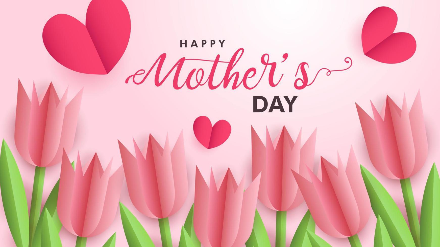 Happy Mothers day paper cut style flowers and heart poster banner ...