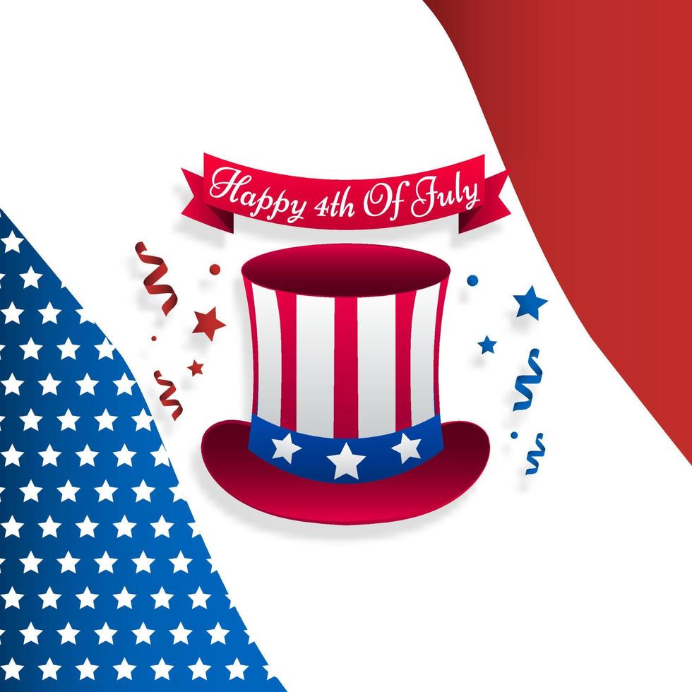 Happy 4th of july, independence day USA, America greeting card template copyspace uncle sam hat poster vector