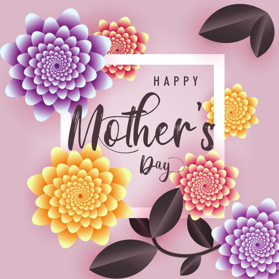 Afiche de papel tapiz de felicitación del día de la madre feliz, flores realistas y fondo del día de la madre de la hoja, pancarta vectorial vector