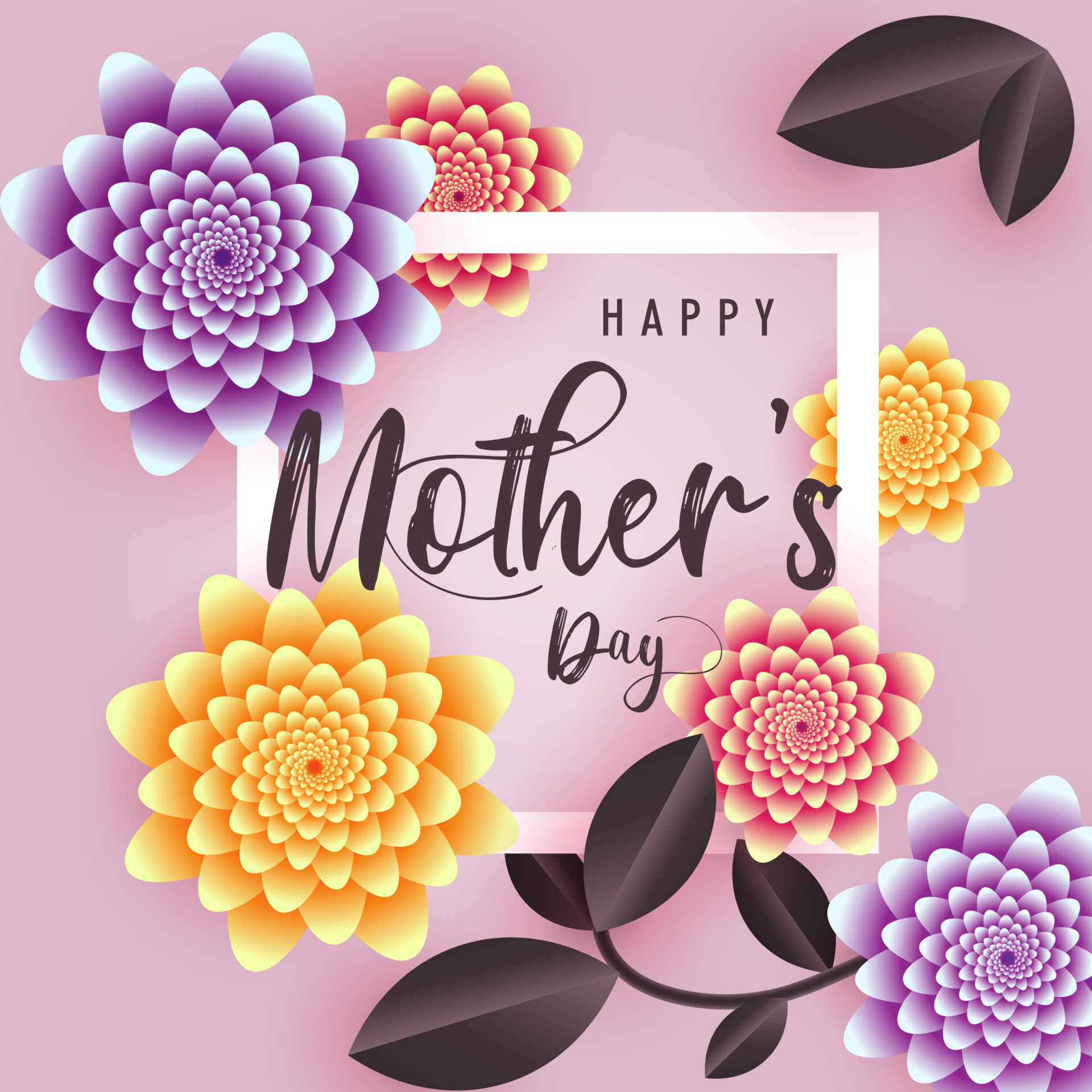 Happy Mother's Day greeting wallpaper poster, realistic flowers and