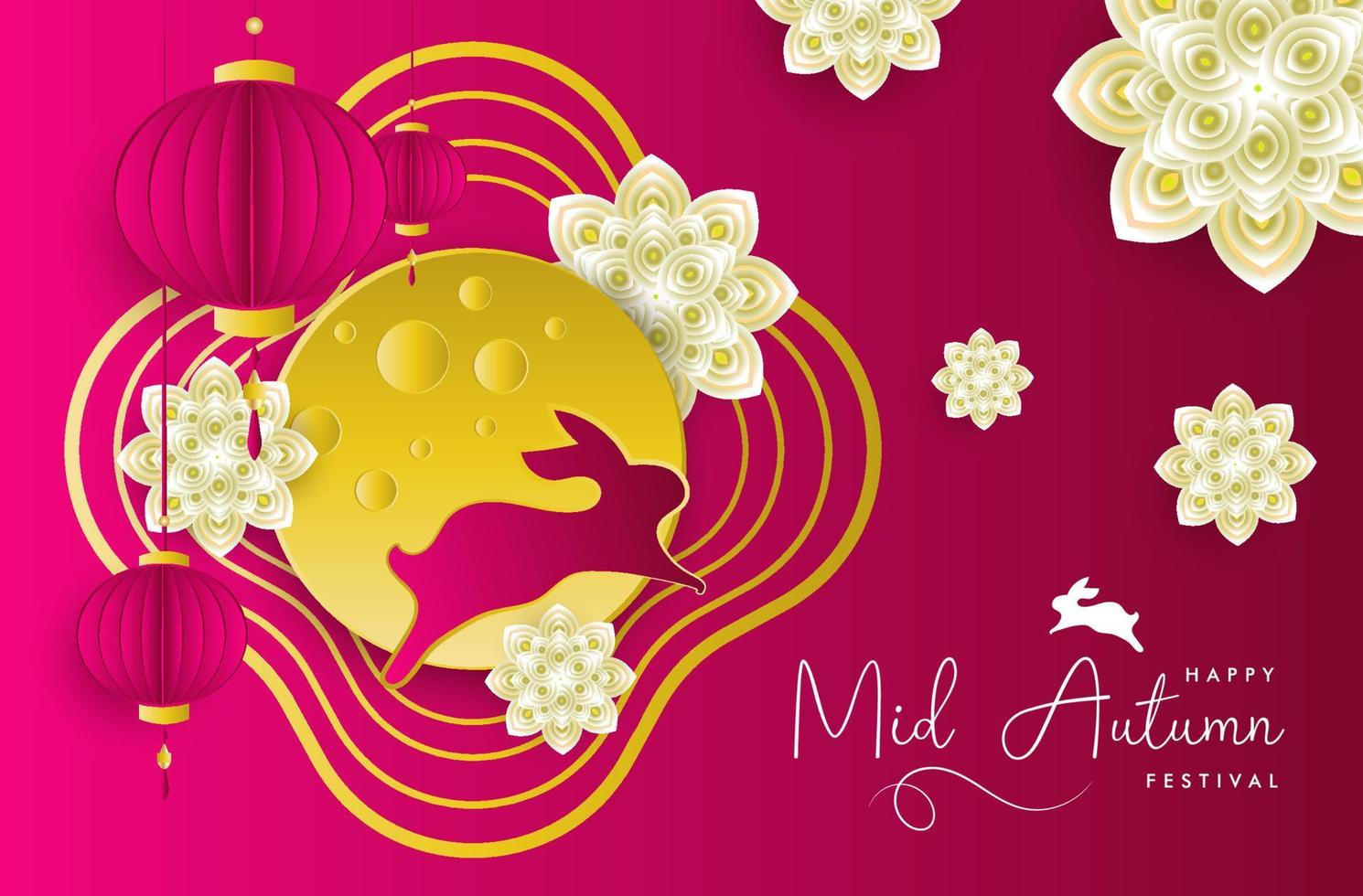 Happy mid autumn chinese festival greeting card template beautiful calligraphy poster banner vector