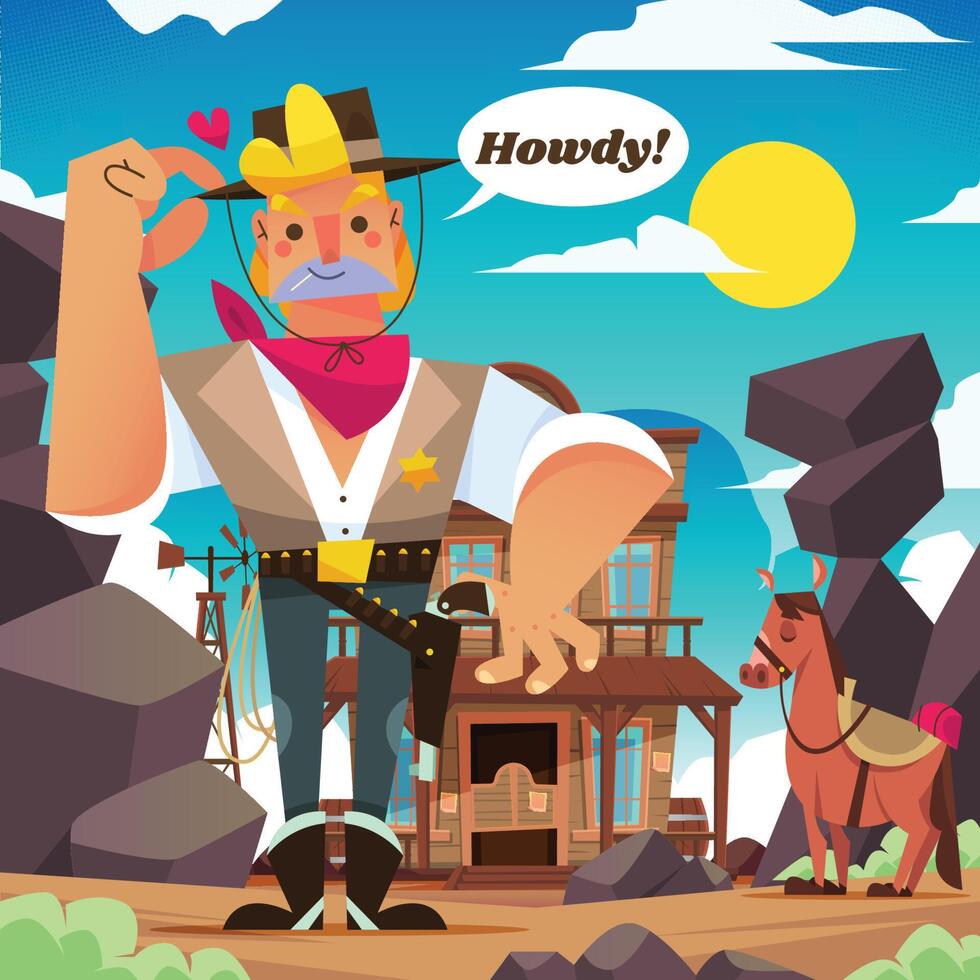 Cool Cowboy In The Wild West Scene vector