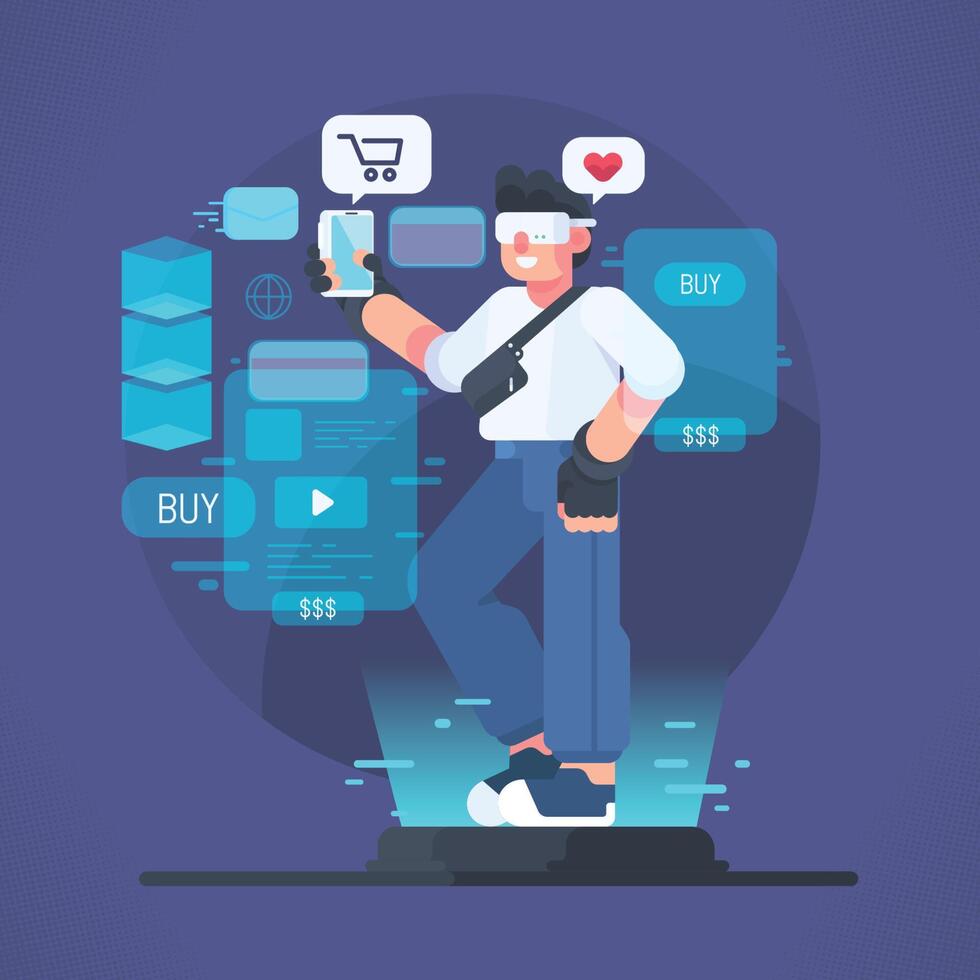 Shopping Online Using VR Technology vector