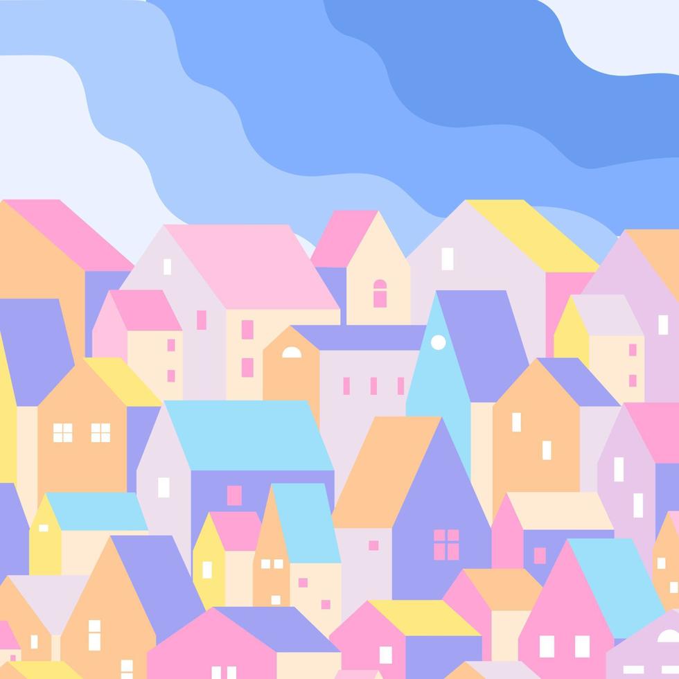 Pastel Abstract Geometric Houses Background vector