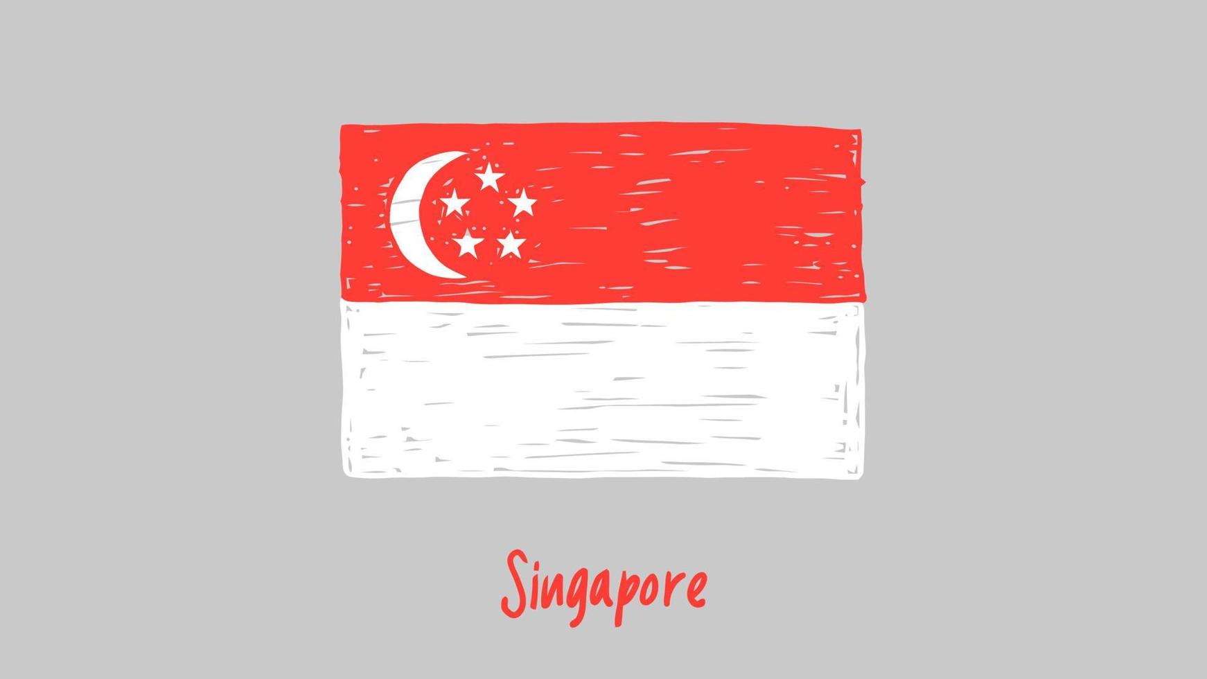 Singapore National Country Flag Marker or Pencil Sketch Illustration Vector