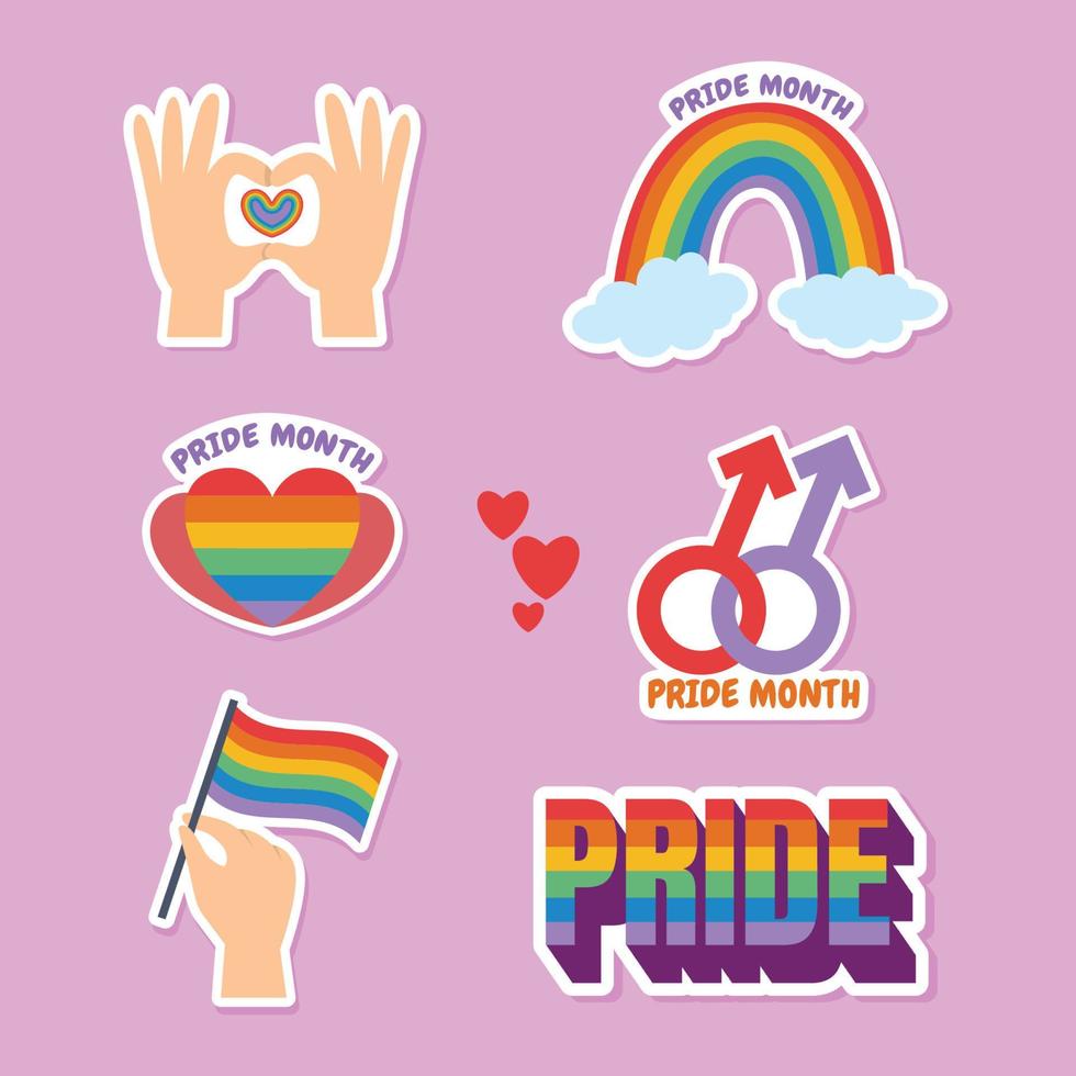 Pride Month Sticker Set Design vector