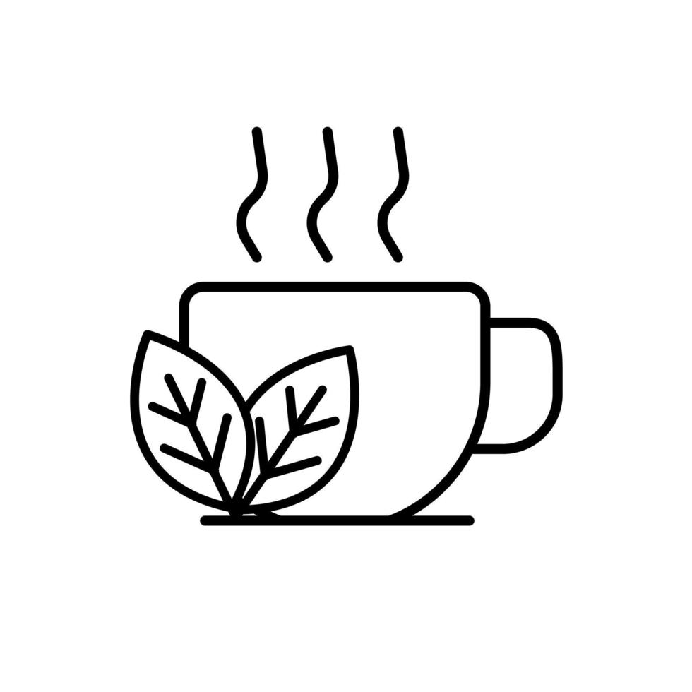 cup of hot drink with herbal leaf icon vector