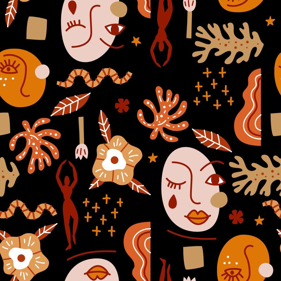 Trendy seamless pattern with abstract shapes and silhouettes of people vector