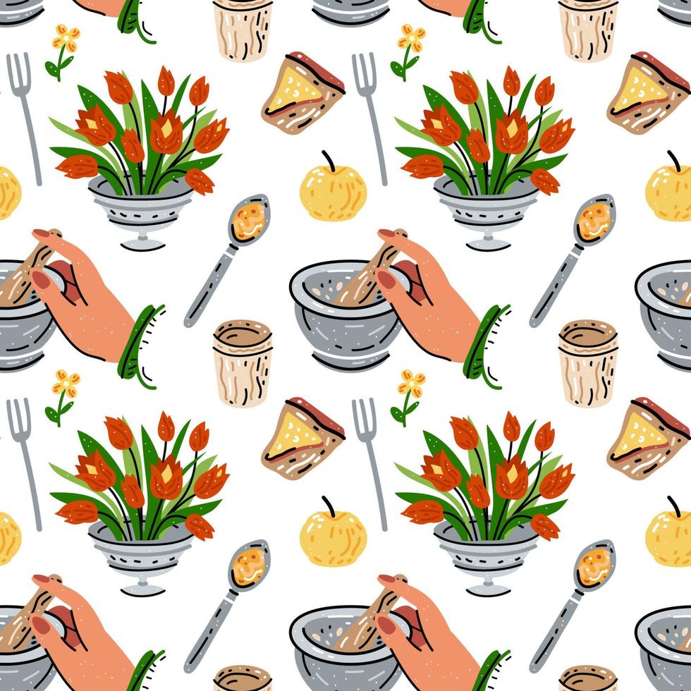 Colored seamless pattern of food and drink. For the menu vector