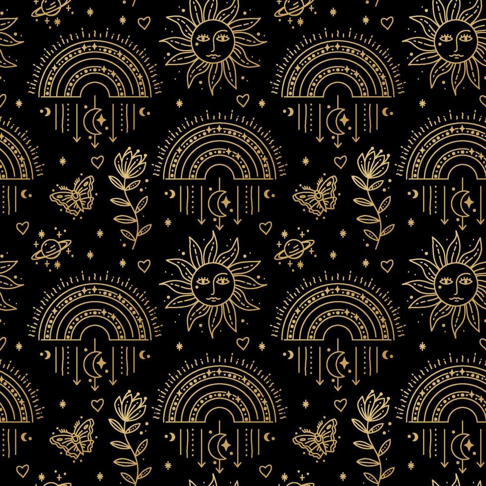 Magic boho symbols seamless pattern. Backdrop of gypsy sacred elements vector