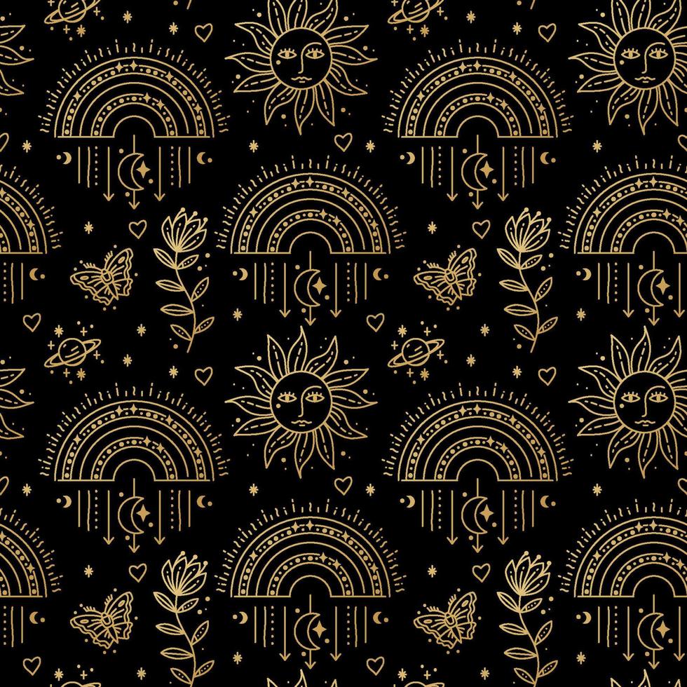 Magic boho symbols seamless pattern. Backdrop of gypsy sacred elements vector