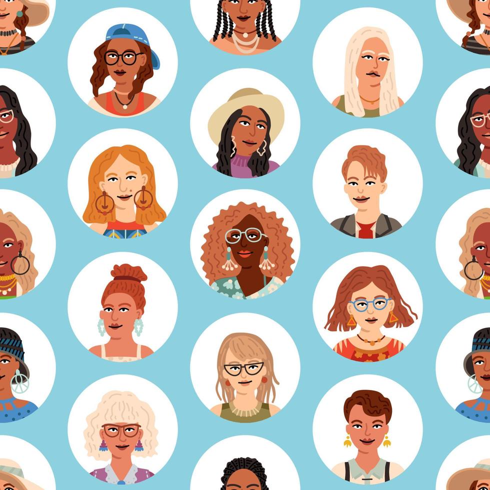 People avatar seamless pattern. Different portraits isolated business team vector