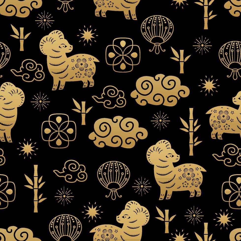signos del zodiaco tradicional chino ovejas patrón sin costuras. ornamento oriental vector