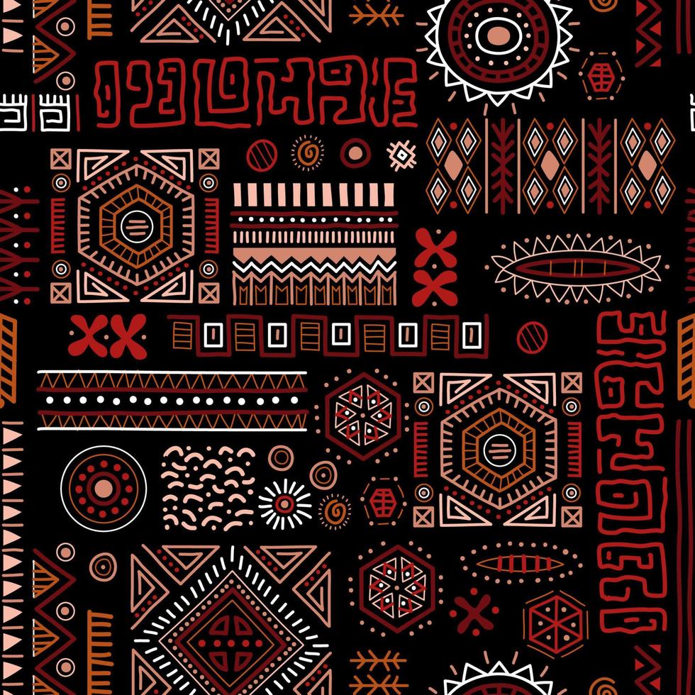 Abstract African shapes seamless background, tribal geometric decoration pattern vector