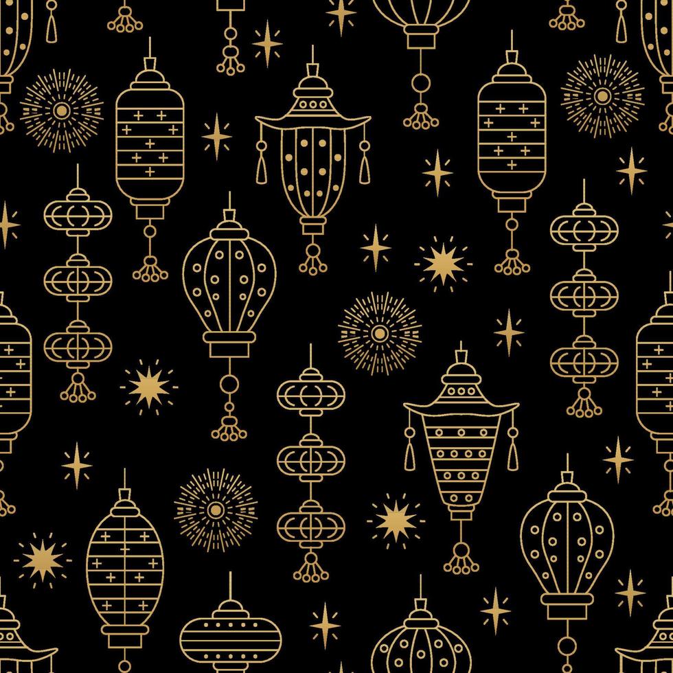 Chinese traditional lantern seamless pattern. Oriental ornament background vector