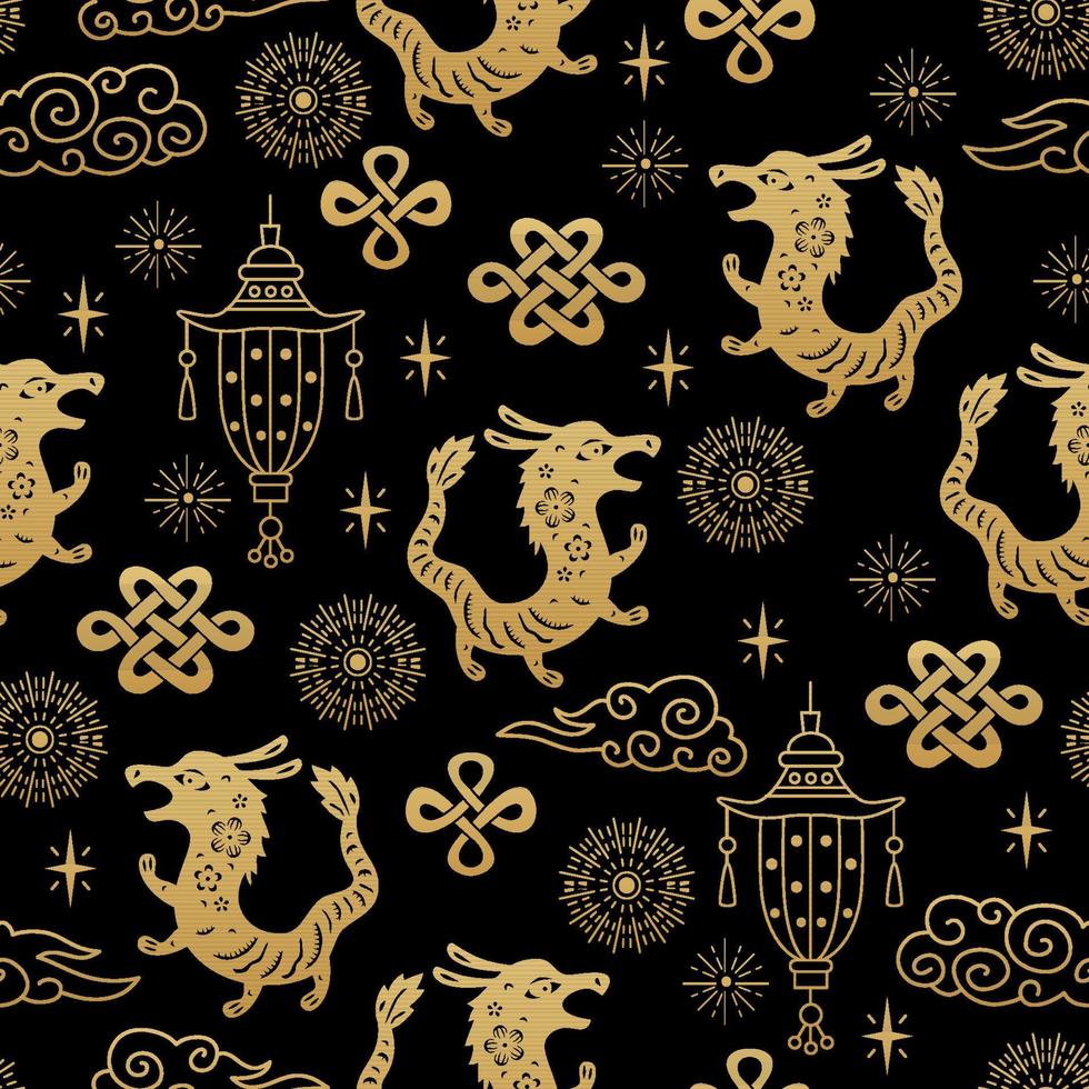 Signos del zodiaco chino tradicional dragón de patrones sin fisuras. ornamento oriental vector