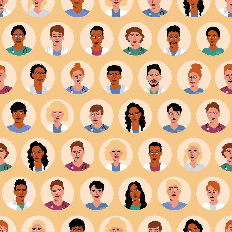 People avatar seamless pattern. Different portraits isolated business team vector