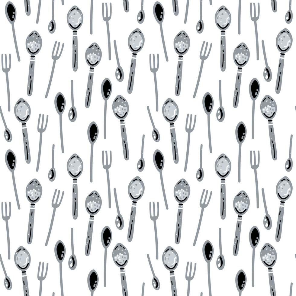 Cutlery. Cooking equipment. Forks and spoons seamless pattern vector