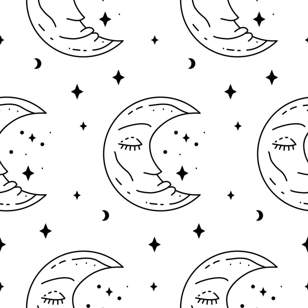 Celestial black and white seamless mystic pattern. Boho mystical print design vector