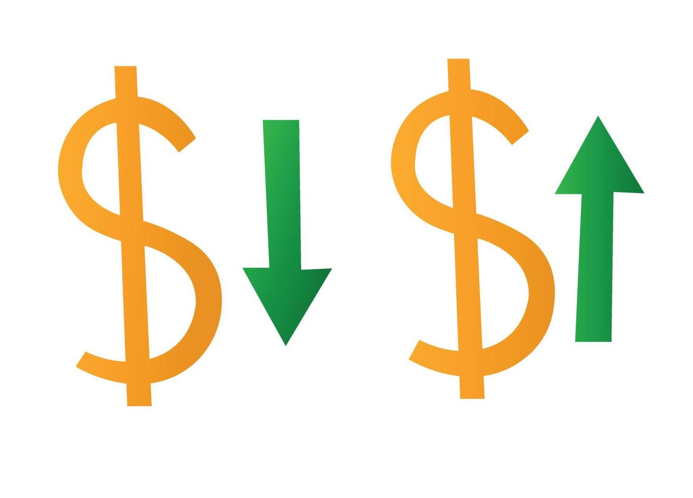 Currency statistics illustration with dollar up and down sign with arrows. vector