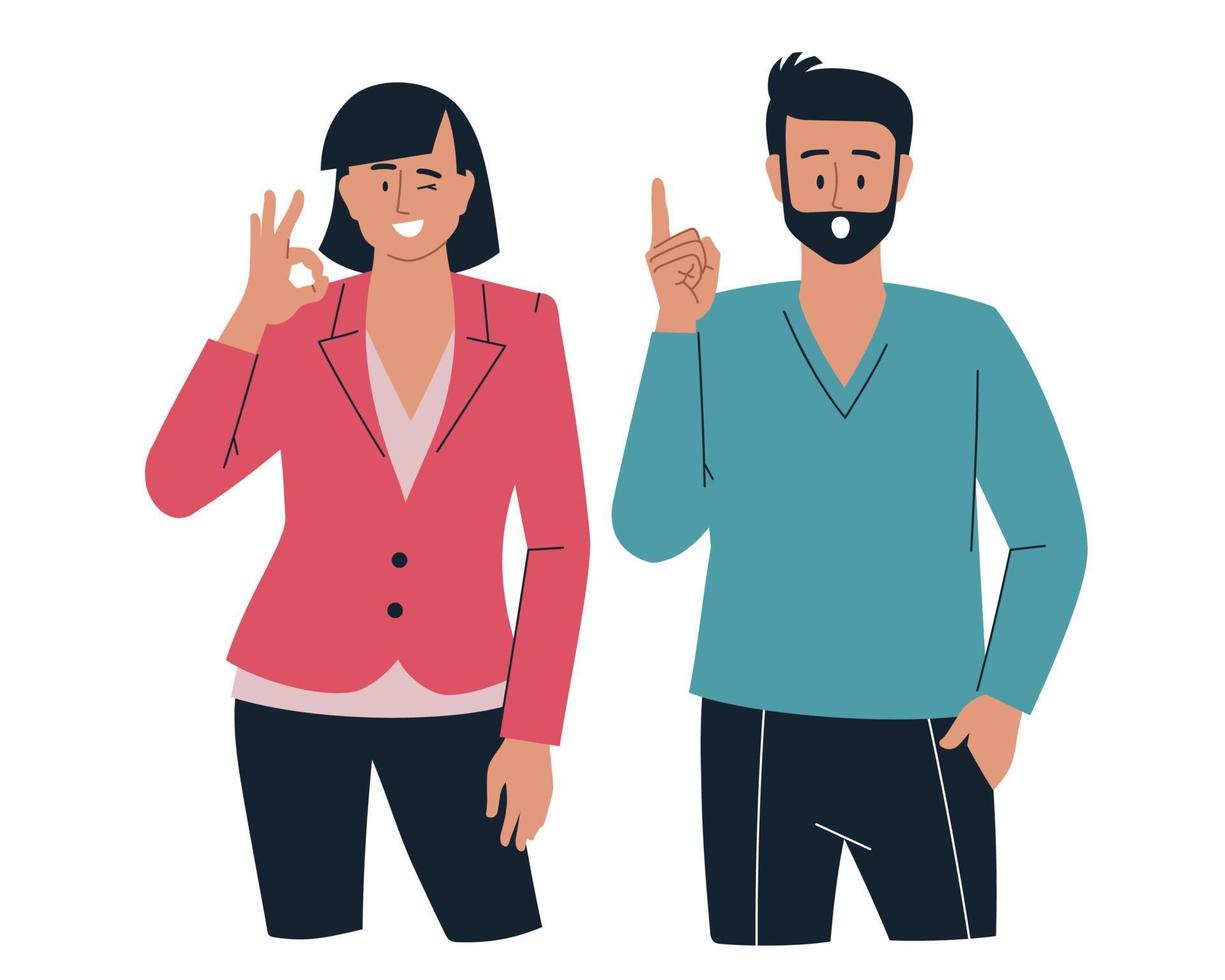 People. Man and woman. Emotions and gestures. Infographics, presentation. Vector image.