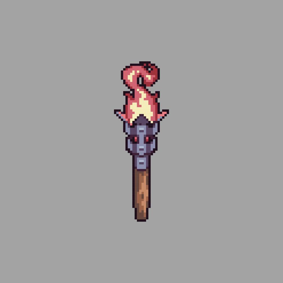 Pixel art torch for game development or asset vector