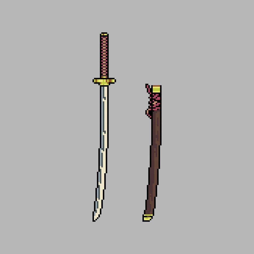 Fully edited pixel art colored Katana sword weapon vector