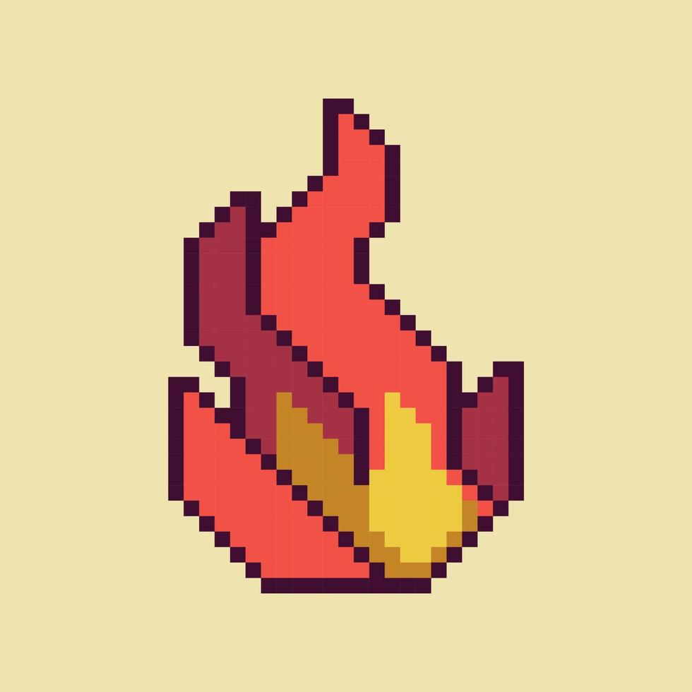 pixel art llamas fuego icono vector ilustración
