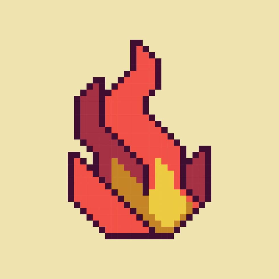 pixel art flaming fire icon vector illustration