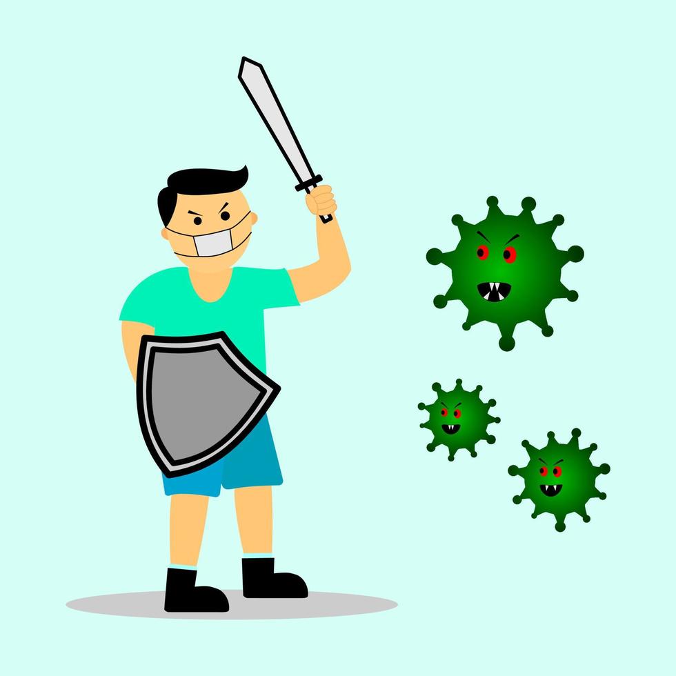 fight covid-19 corona virus. people fight virus concept. fight corona virus illustration vector design