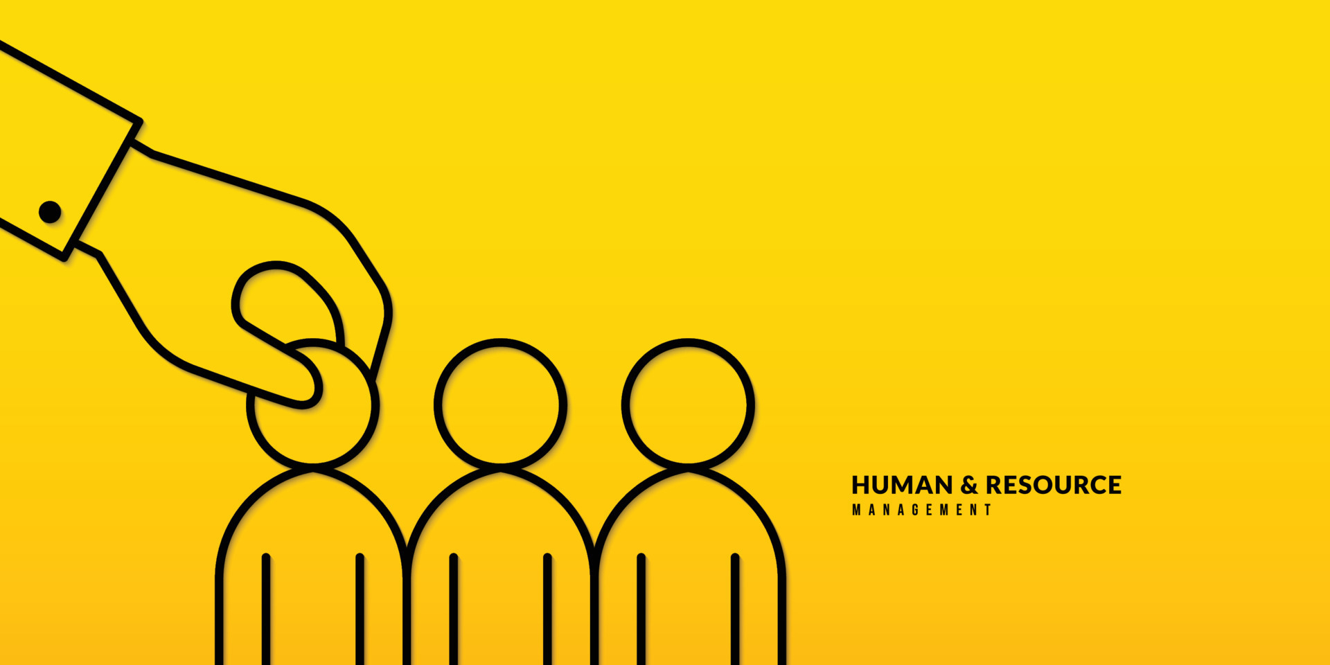 Hand holding people on yellow background. Human resources and