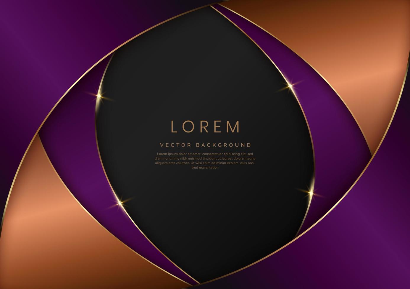 Elegant abstract luxury curved shape brown and violet color on black background with copy space for text. vector
