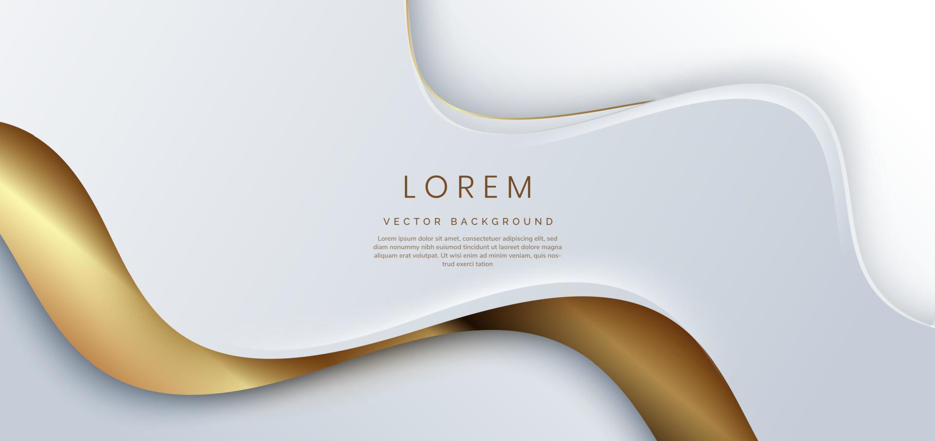 fondo blanco 3d abstracto con líneas doradas con brillo ondulado curvo con espacio de copia para texto. diseño de plantilla de estilo de lujo. vector