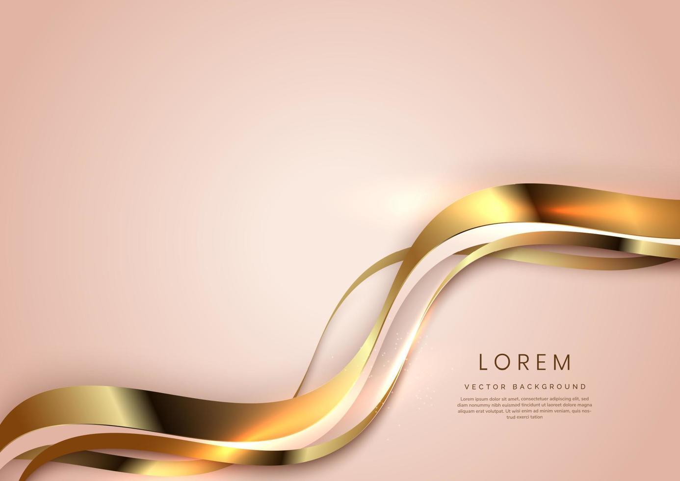 cinta curva de oro 3d abstracta sobre fondo de oro rosa con efecto de iluminación y brillo con espacio de copia para texto. estilo de diseño de lujo. vector