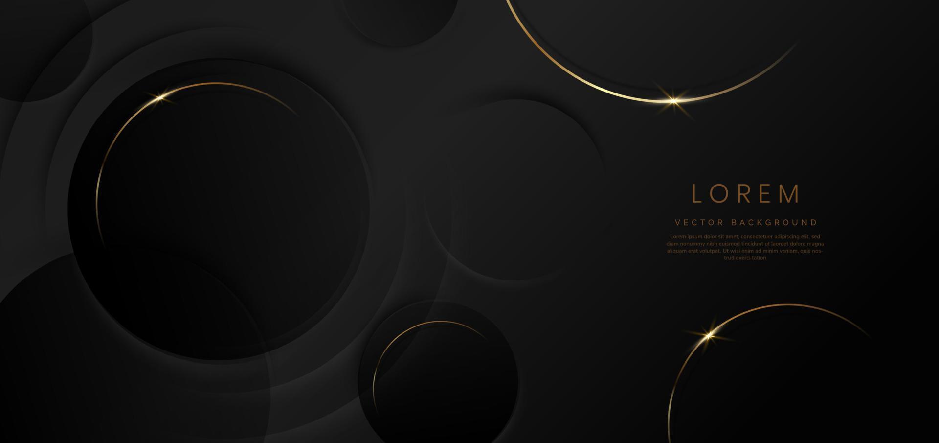 Abstract 3d black circles layer background with gold lines curved  sparkle with copy space for text. vector