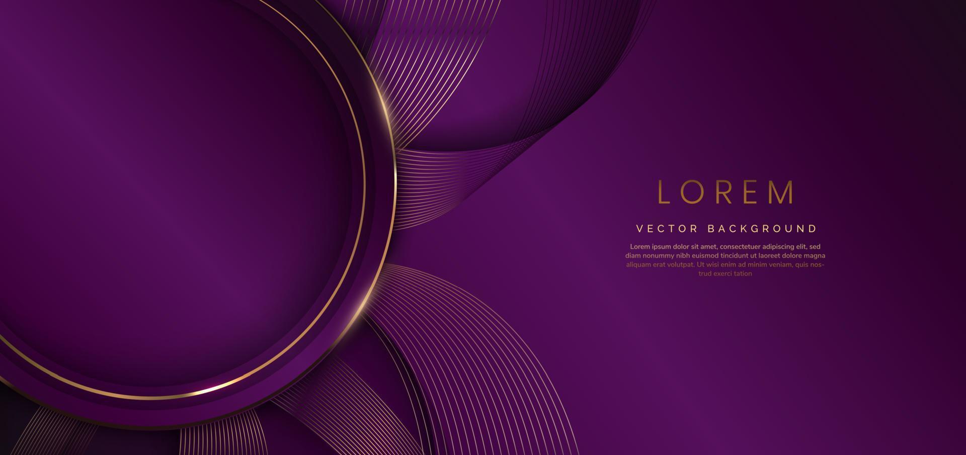 Abstract luxury golden lines curved overlapping on violet background. Template premium award design. vector