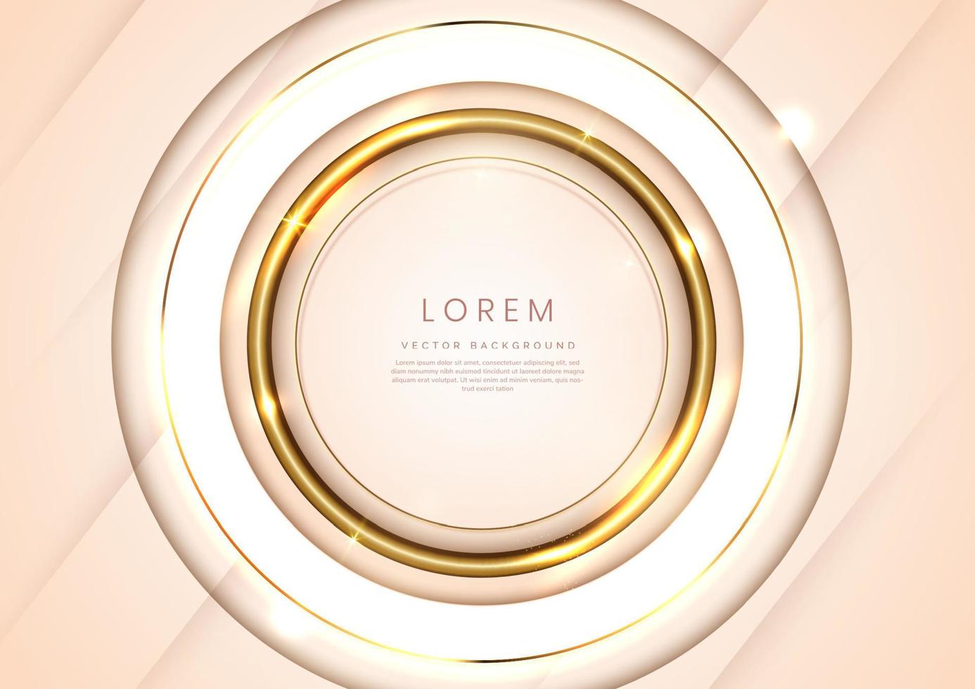 Abstract 3d soft cream circle overlap with golden lines and light effect background. Luxury concept. Vector illustration.