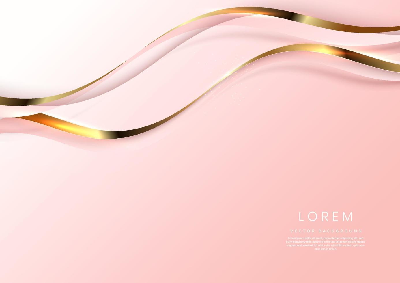 Abstract 3d gold curved ribbon on soft pink background with lighting effect and sparkle with copy space for text. Luxury design style. vector