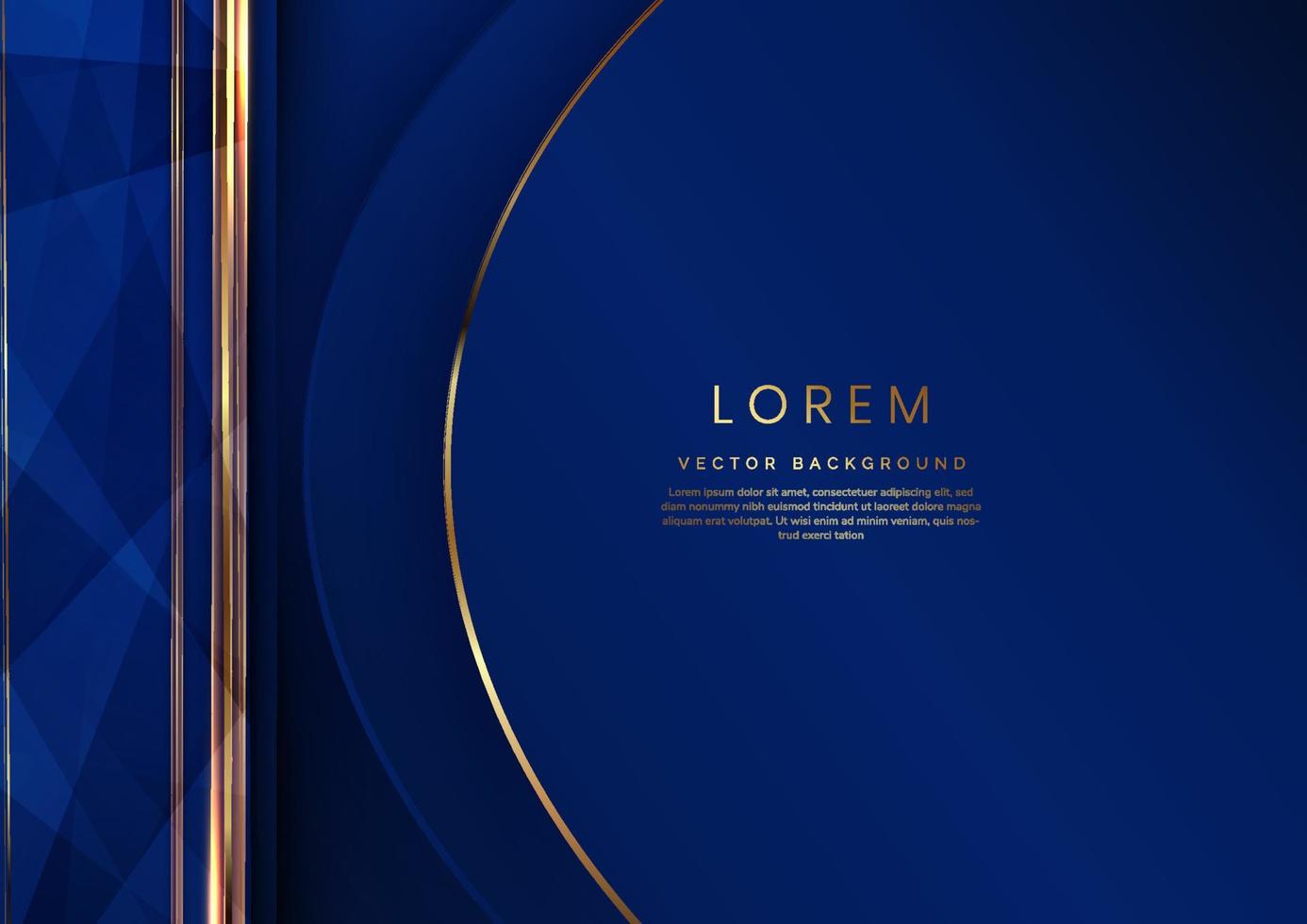 líneas doradas de lujo abstractas curvadas superpuestas sobre fondo azul oscuro. diseño de premio premium de plantilla. vector