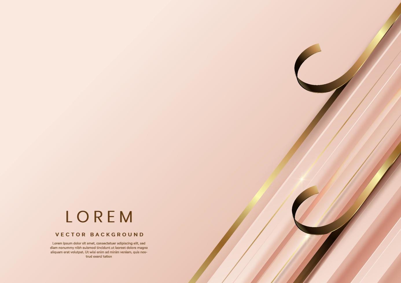fondo de oro rosa de plantilla 3d abstracto con líneas doradas diagonales que chisporrotean con espacio de copia para texto. estilo de lujo vector